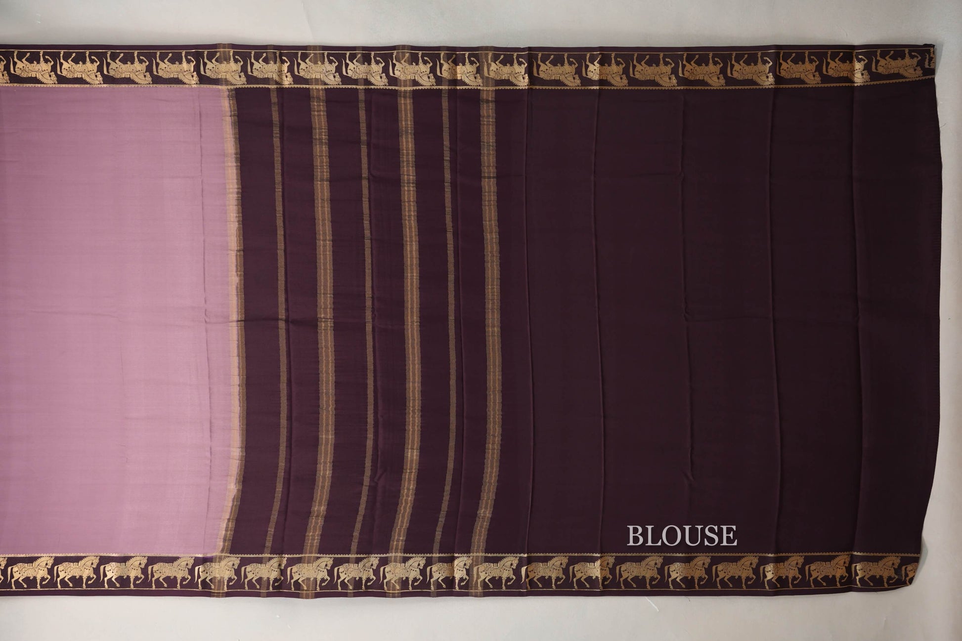 Dusty Mauve with Deep Plum Borders Mysore Silk Saree blouse