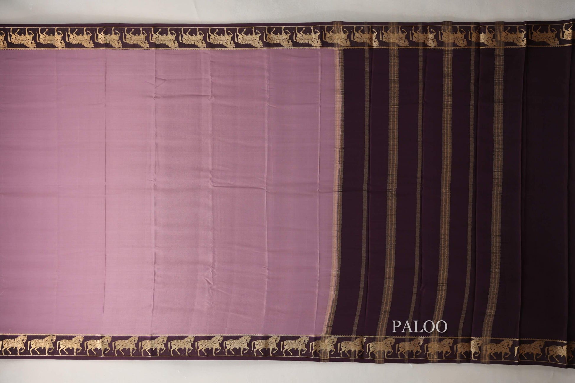 Dusty Mauve with Deep Plum Borders Mysore Silk Saree paloo