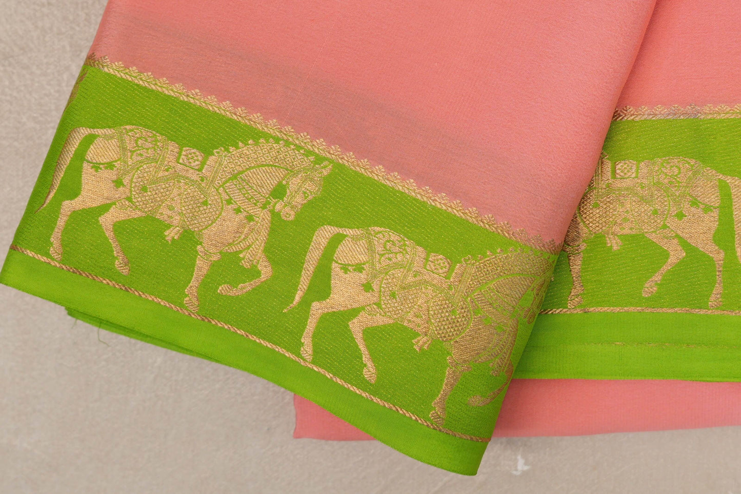 Peach Pink Mysore Silk Saree border