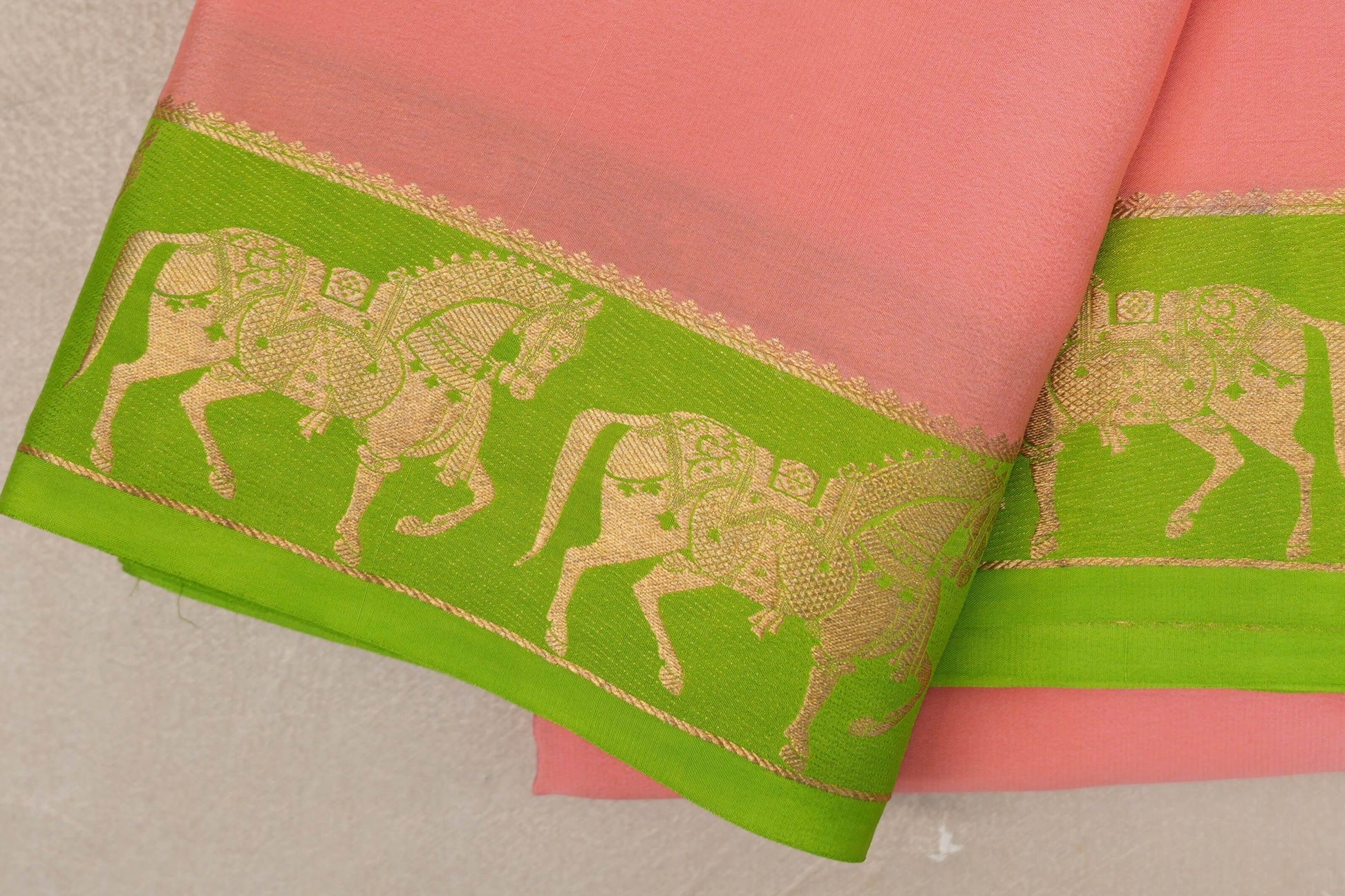 Peach Pink Mysore Silk Saree border