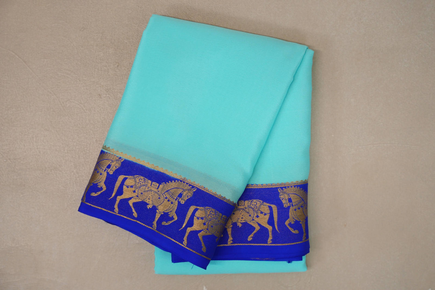 Light Sky Blue with Royal Blue Borders Mysore Silk Saree