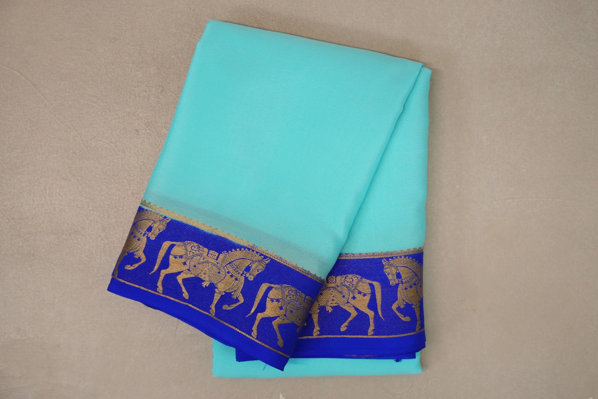 Light Sky Blue with Royal Blue Borders Mysore Silk Saree