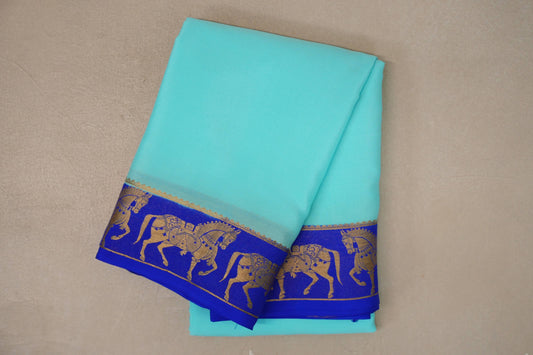 Light Sky Blue with Royal Blue Borders Mysore Silk Saree