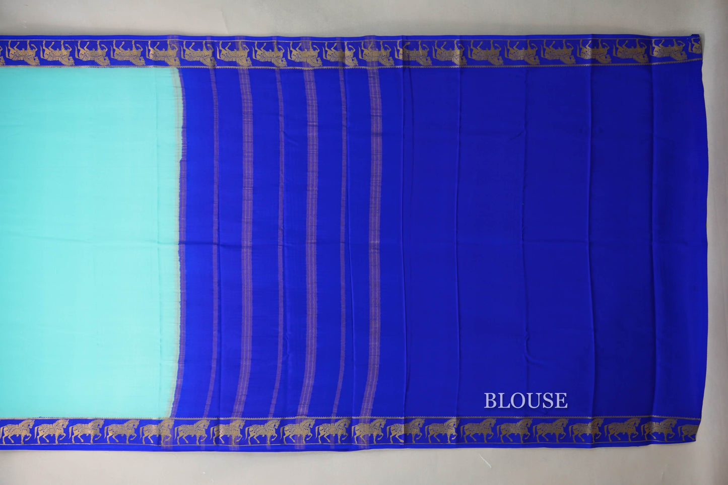Light Sky Blue with Royal Blue Borders Mysore Silk Saree blouse