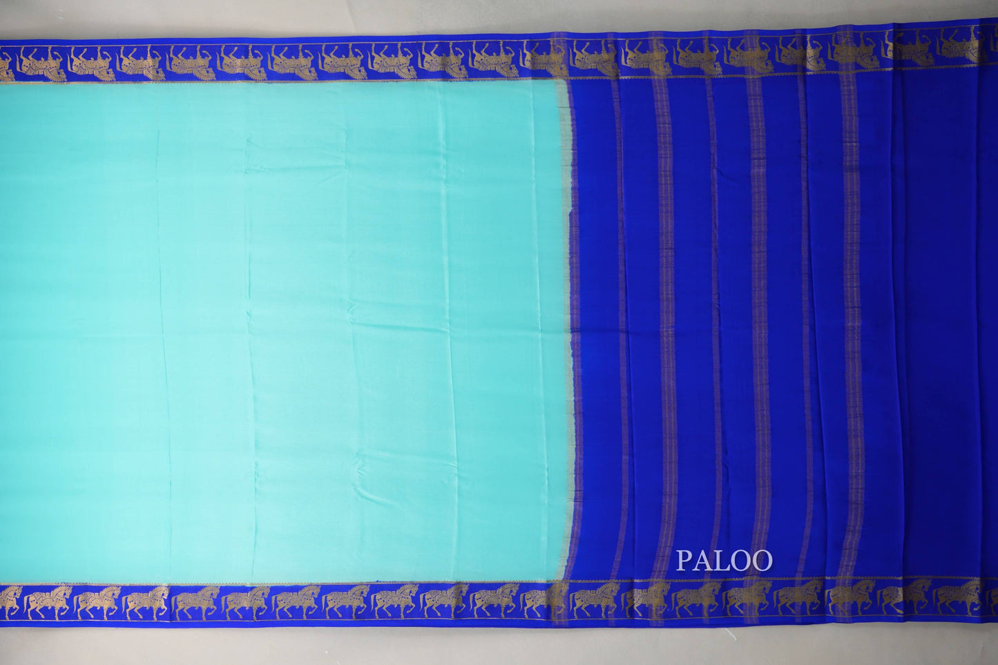 Light Sky Blue with Royal Blue Borders Mysore Silk Saree paloo