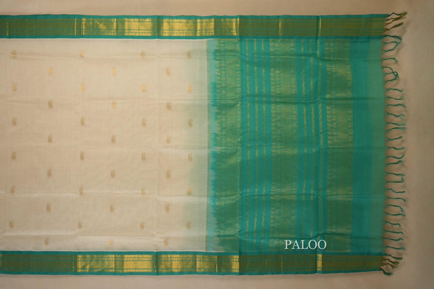 Off White Silk Cotton Saree paloo