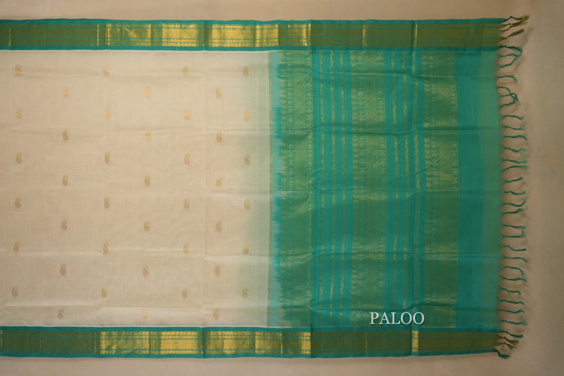 Off White Silk Cotton Saree paloo