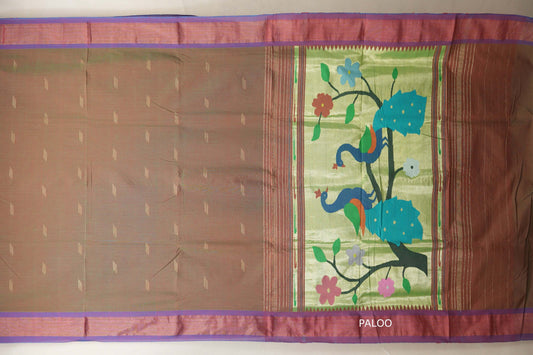 Dual Tone Red and Dark Green Paithani Cotton Saree  paloo