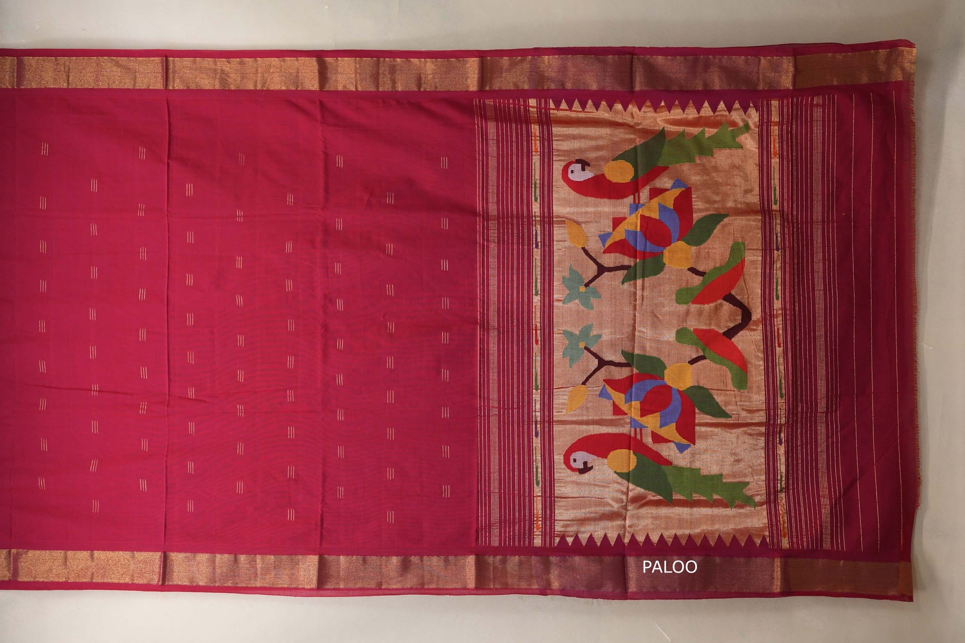 Red Paithani Cotton Saree by Shreenivas Silks paloo