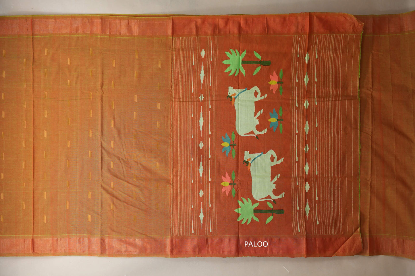 Dual Tone Red and parrot Green Paithani Cotton Saree SS8773