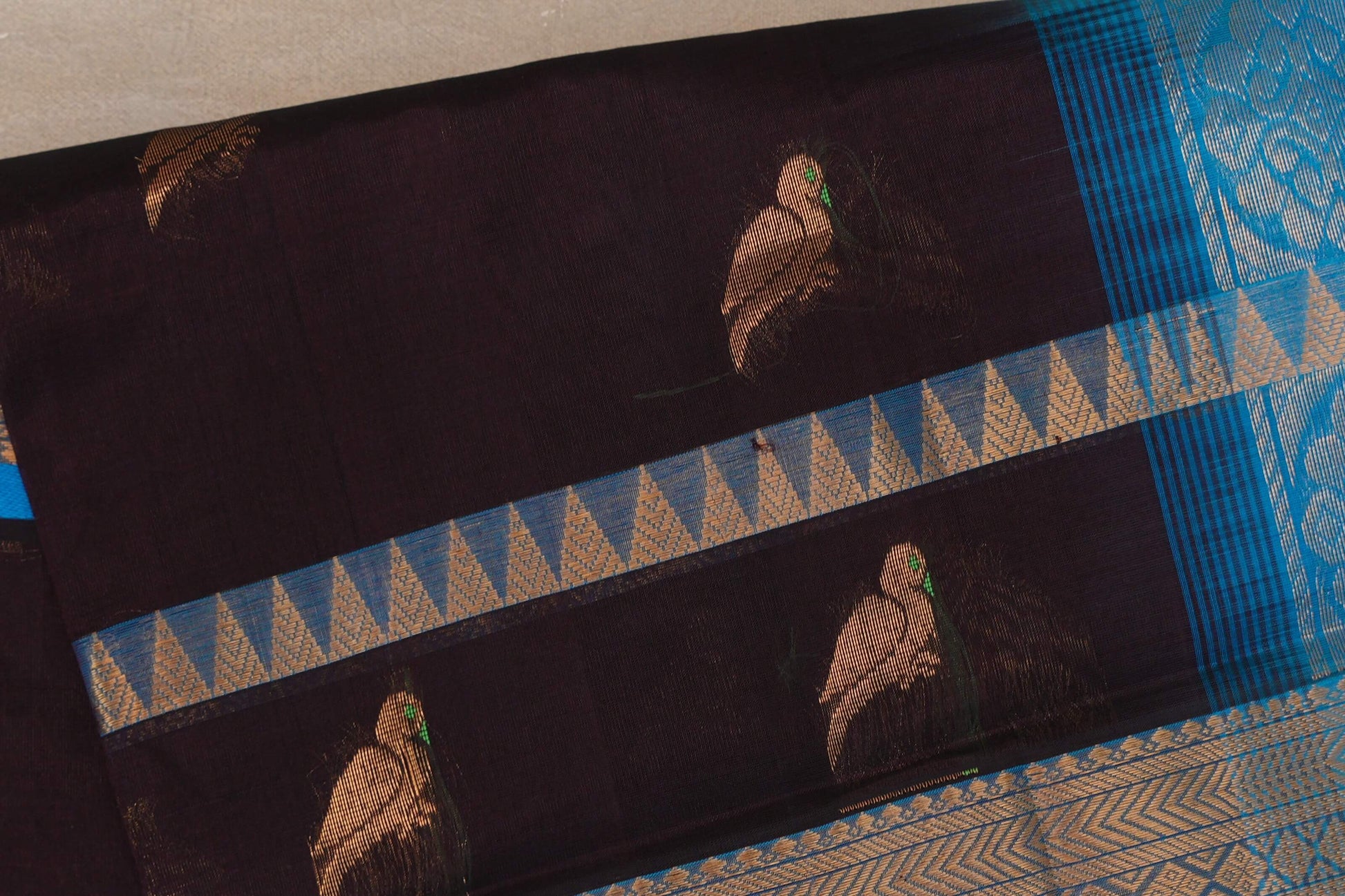 Deep plum with Bright Sky Blue Borders Vintage Silk Cotton Saree body
