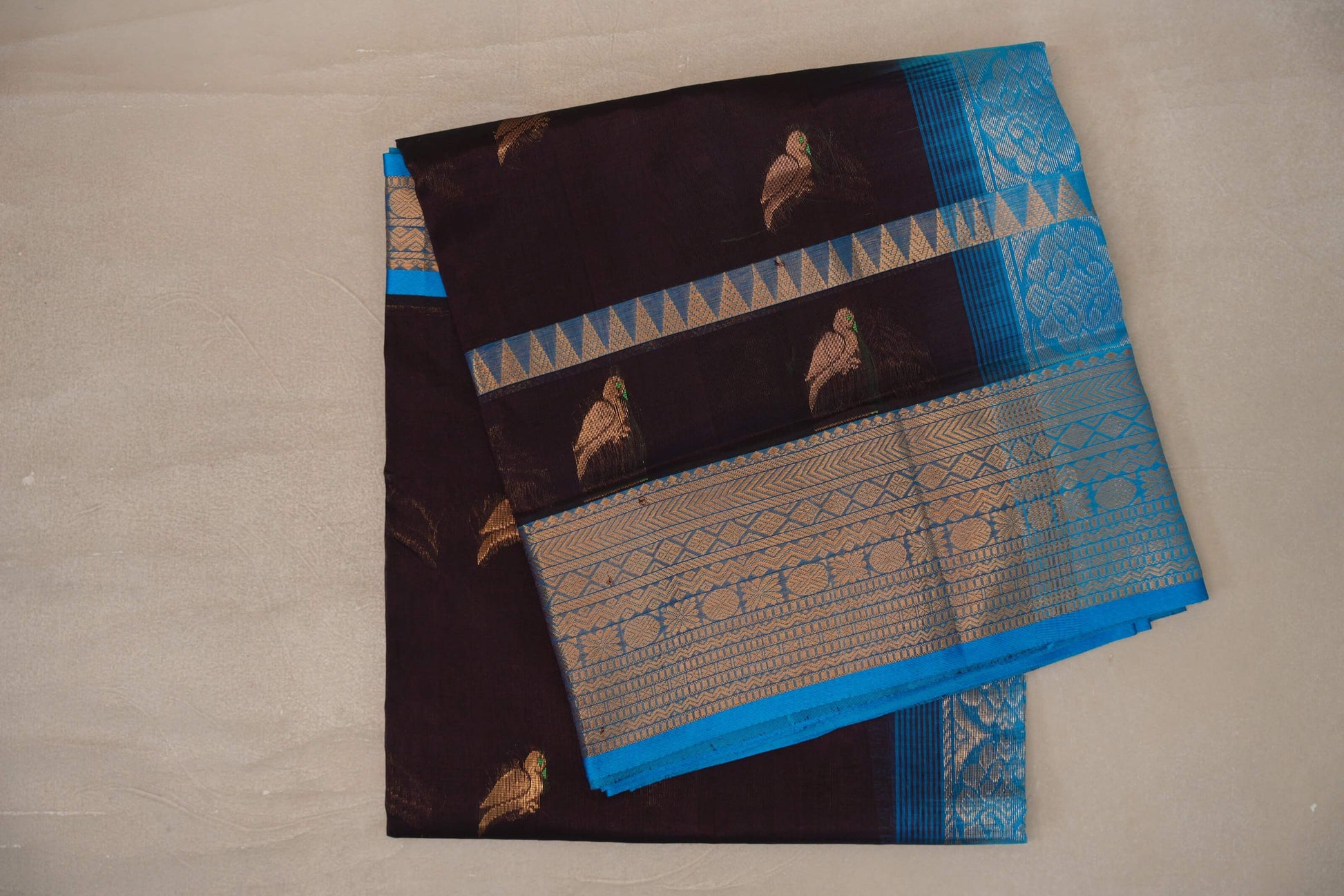 Deep plum with Bright Sky Blue Borders Vintage Silk Cotton Saree 