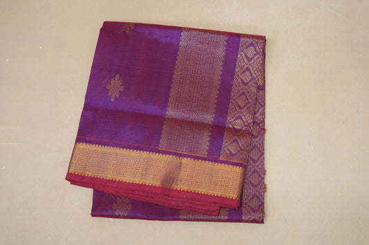 Dual Tone of Red and Blue Vegan Silk Cotton Saree SS8777