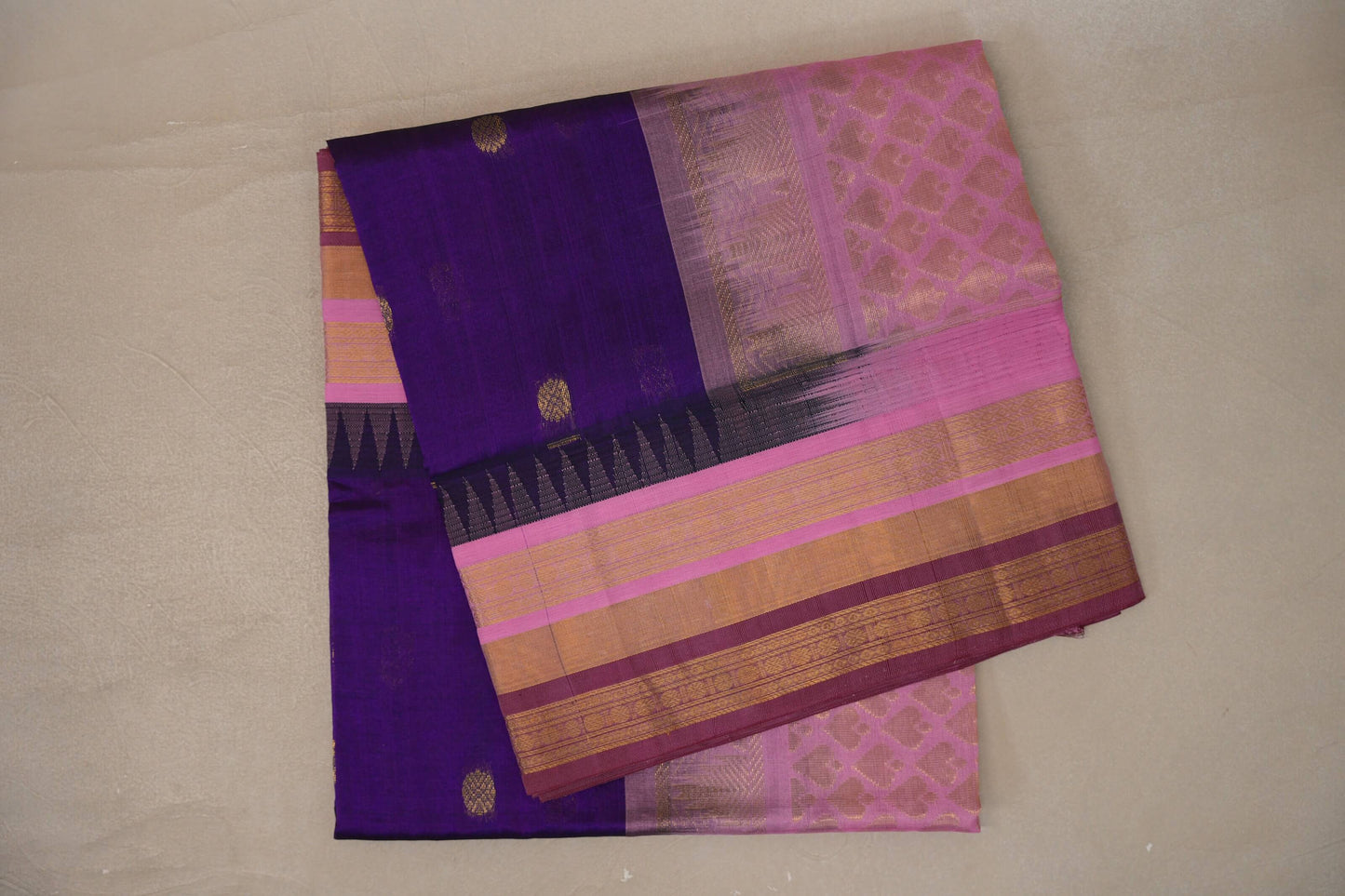 Deep purple with Dusty Rose Borders Vintage Silk Cotton Saree