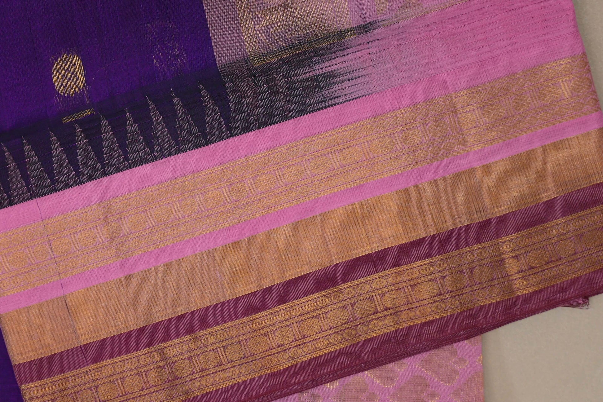 Deep purple with Dusty Rose Borders Vintage Silk Cotton Saree border