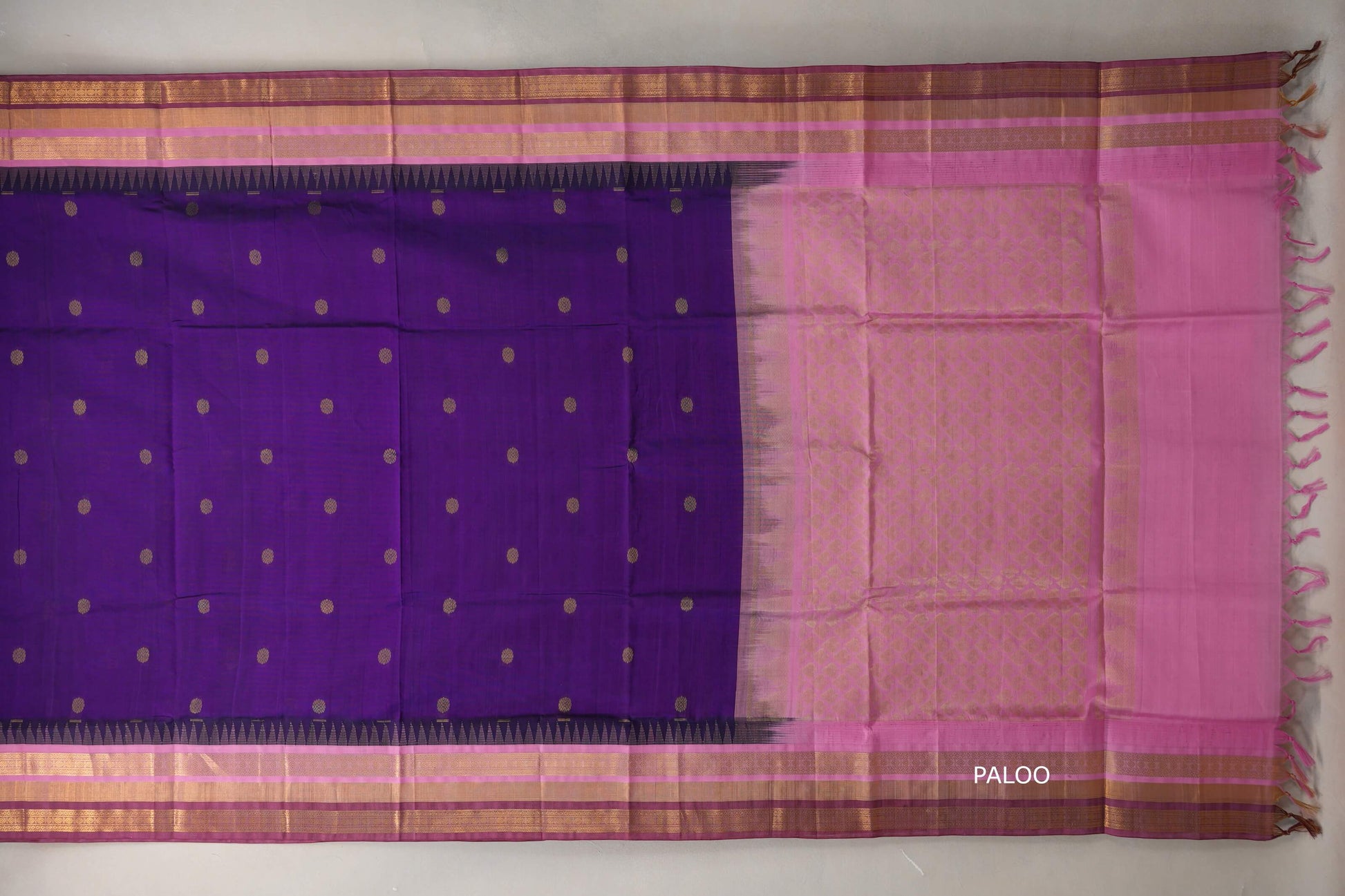 Deep purple with Dusty Rose Borders Vintage Silk Cotton Saree paloo