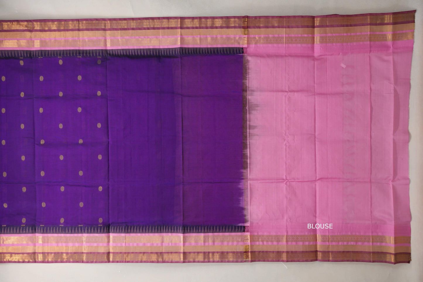 Deep purple with Dusty Rose Borders Vintage Silk Cotton Saree blouse