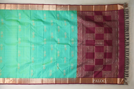 Sea green with dark magenta Borders Light Weight Kanchipuram Silk Saree paloo