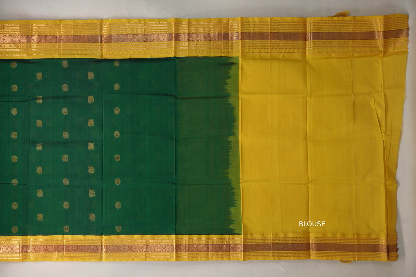 Emerald green with Bright Yellow Borders Vintage Silk Cotton Saree SS9959