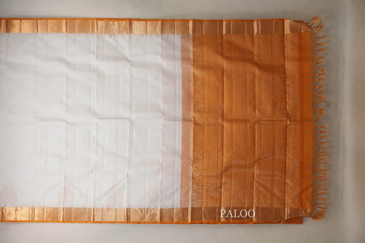 Cream with Mustard Orange Borders Light Weight Kanjivaram Silk Saree  paloo