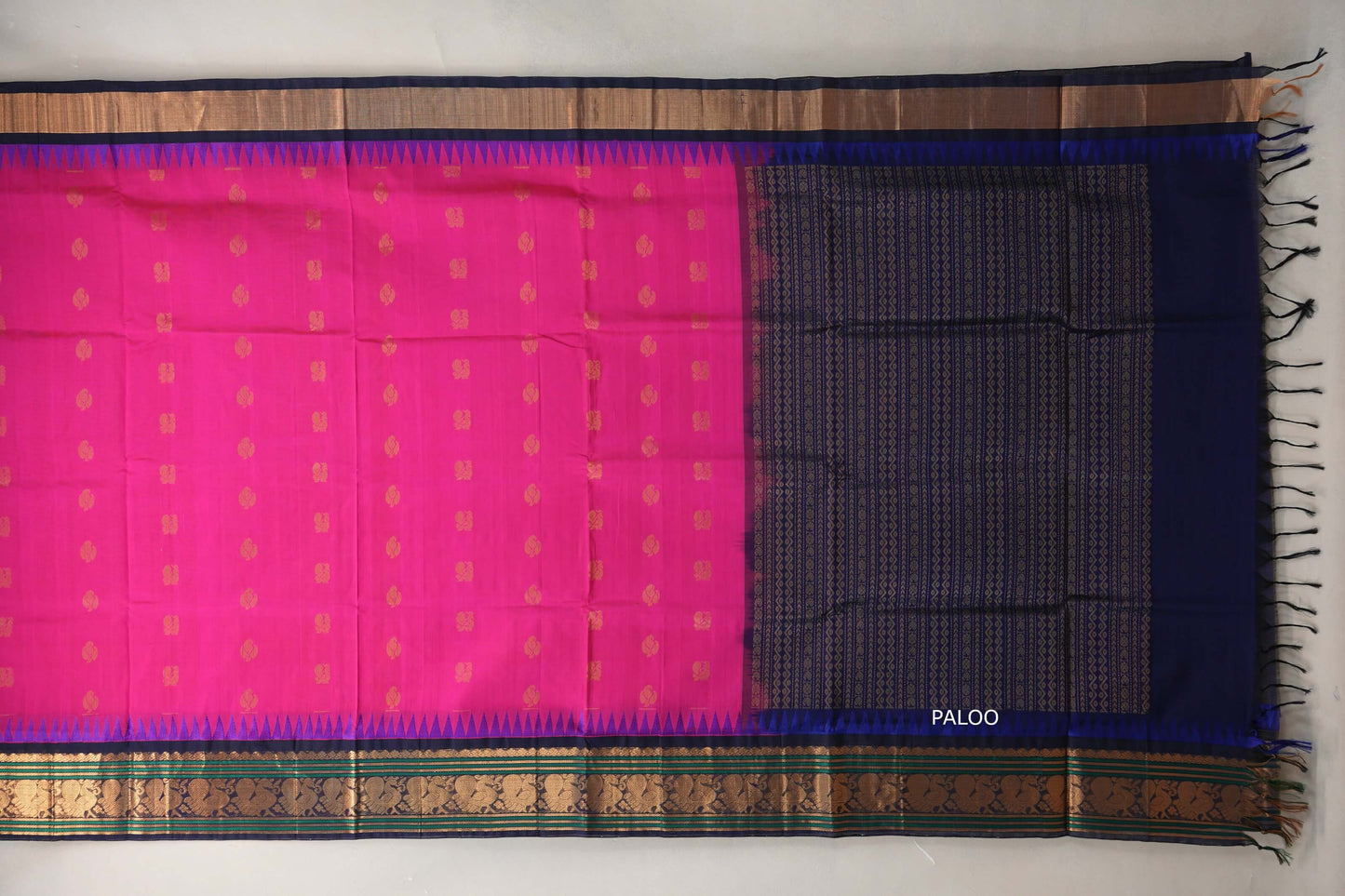 Bright rani pink with Deep Navy Blue Borders Vintage Silk Cotton Saree SS9960
