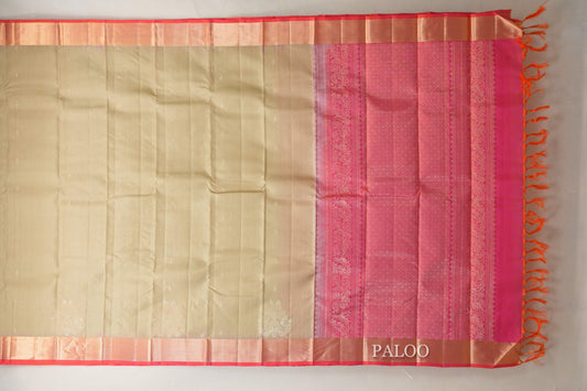 Dark beige with Orangish pink Borders Light Weight Kanchipuram Silk Saree SS8780