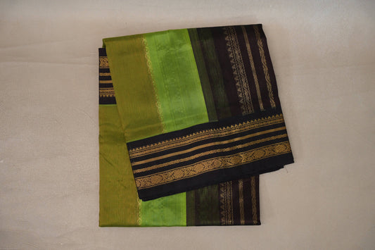 Multi color with Deep Coffee Brown Borders Vintage Silk Cotton Saree 