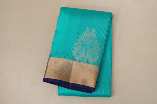 Deep sky blue with Navy Blue Borders Light Weight Kanjivaram Silk Saree