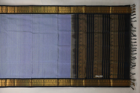Multi color checks with Black Borders Vintage Silk Cotton Saree paloo