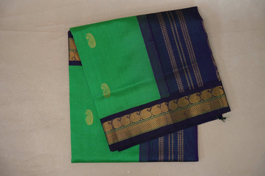 Leaf green with Navy Blue Borders Vintage Silk Cotton Saree