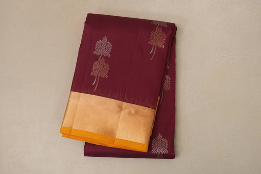 Deep maroon with mustard yellow Borders Light Weight Kanchipuram Silk Saree