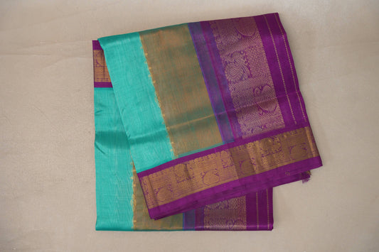 Multi color with Deep Purple Borders Vintage Silk Cotton Saree 