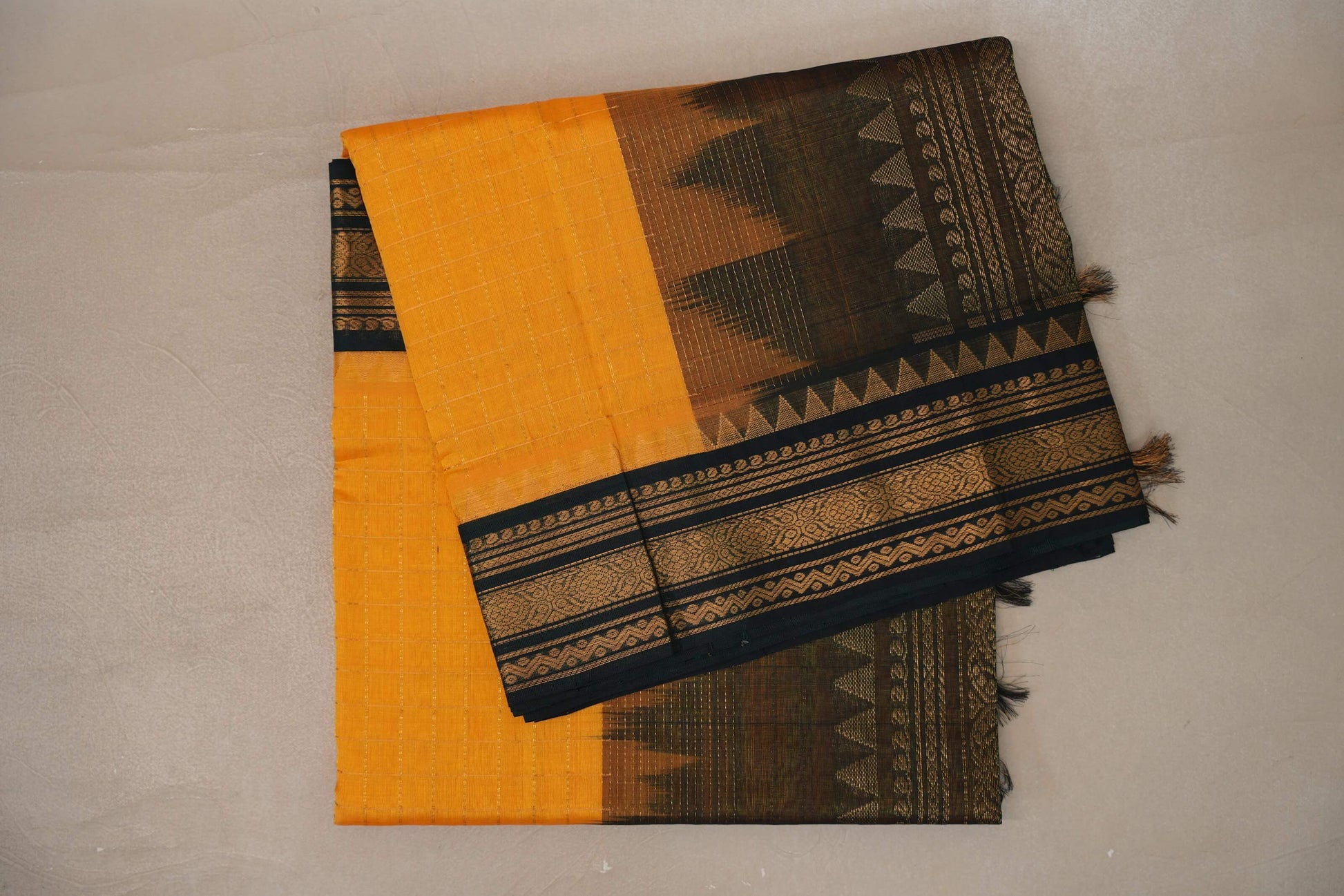 Mango yellow with Black Borders Vintage Silk Cotton Saree