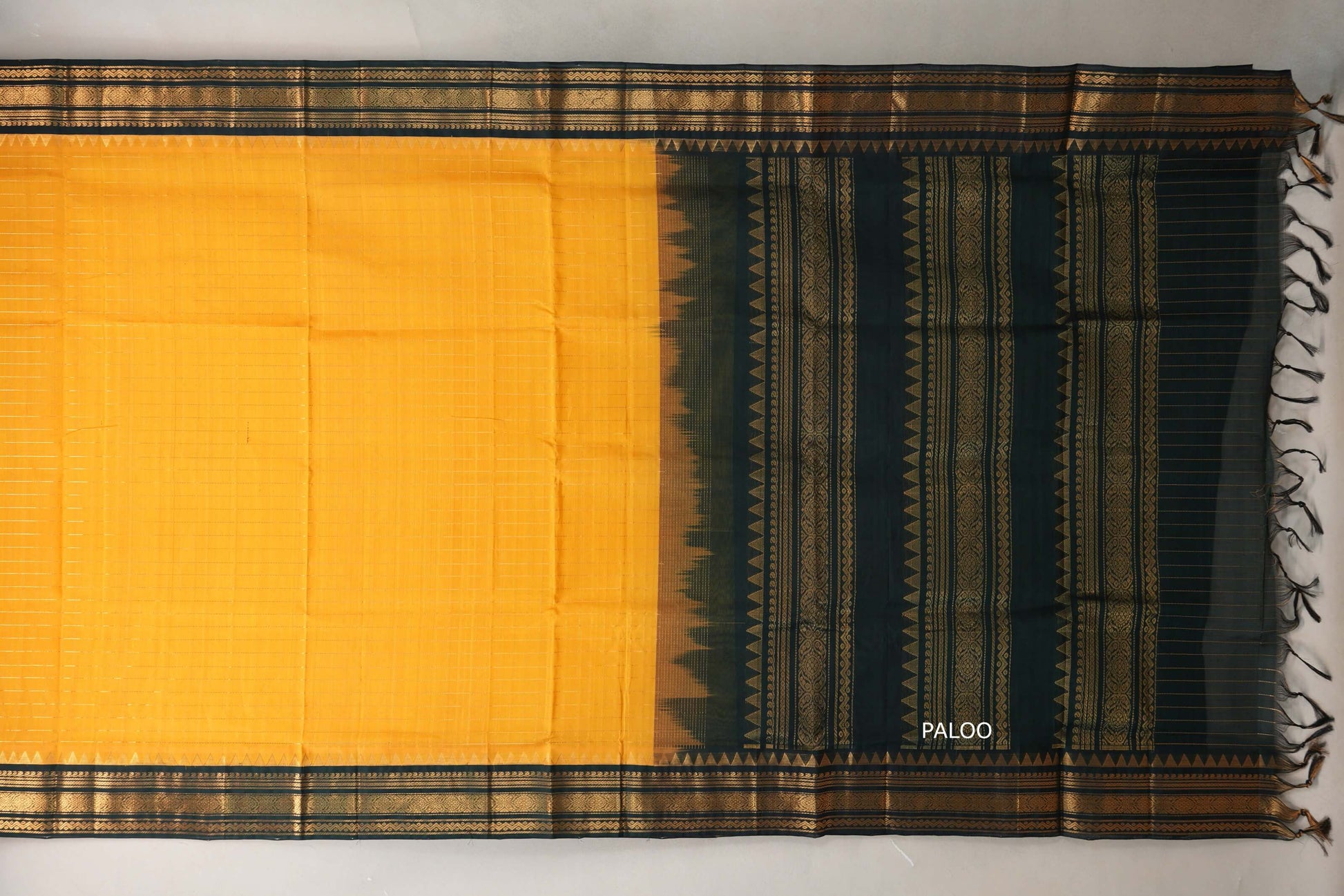 Mango yellow with Black Borders Vintage Silk Cotton Saree paloo