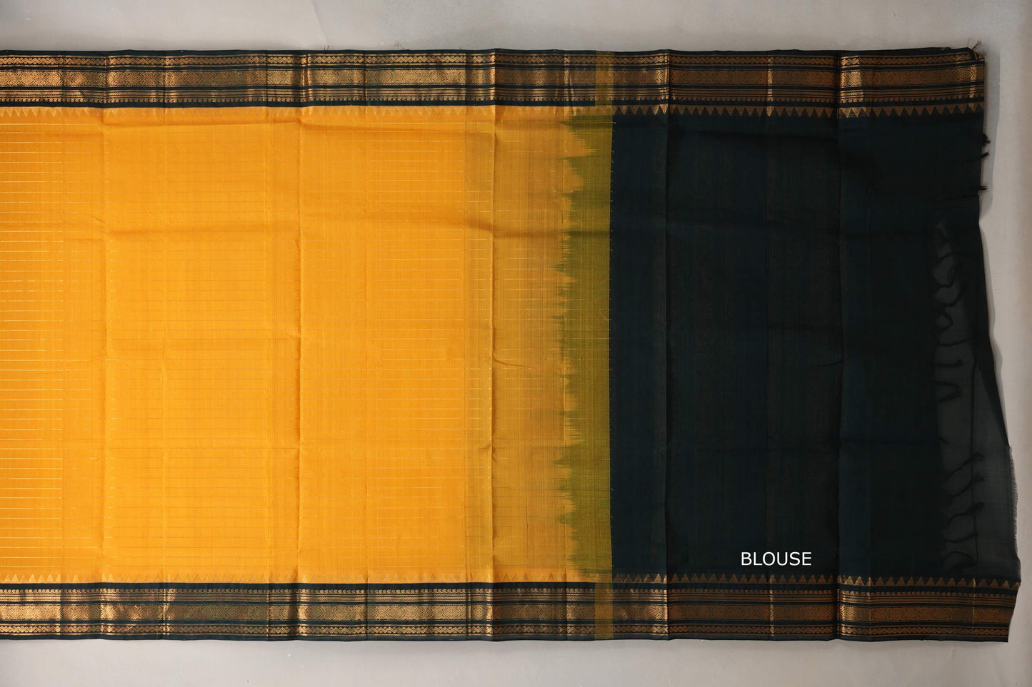 Mango yellow with Black Borders Vintage Silk Cotton Saree blouse