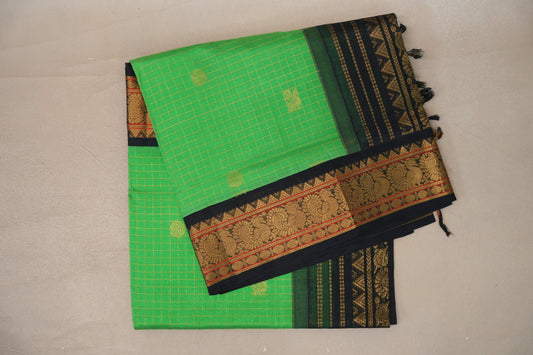 Bright Green with Black Borders Vintage Silk Cotton Saree