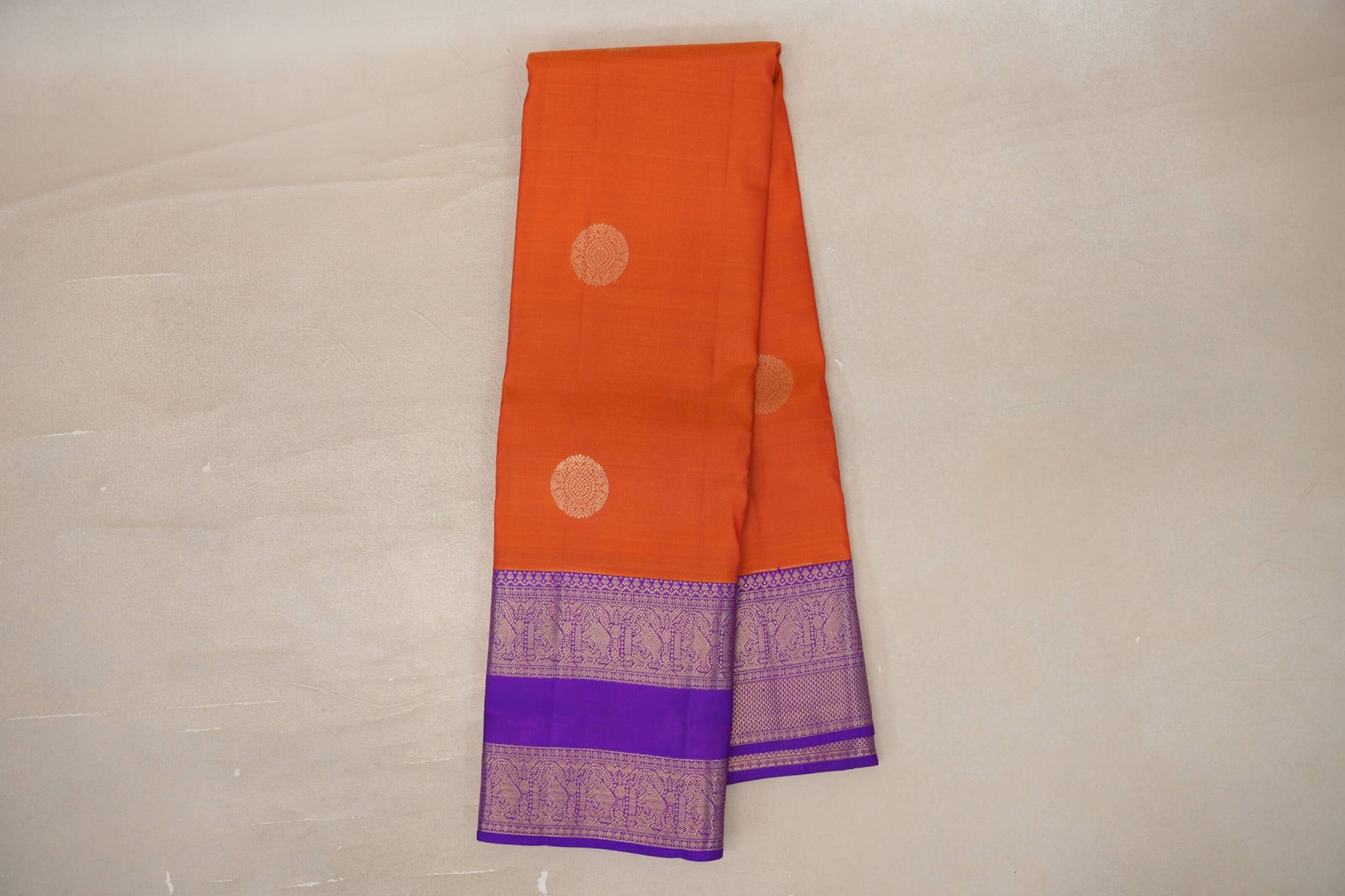 Online Deep Orange with Violet Purple Borders Soft Silk Saree