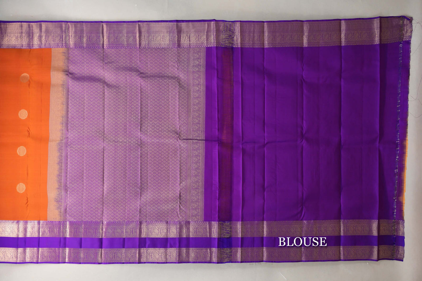 Deep Orange with Violet Purple Borders Soft Silk Saree blouse