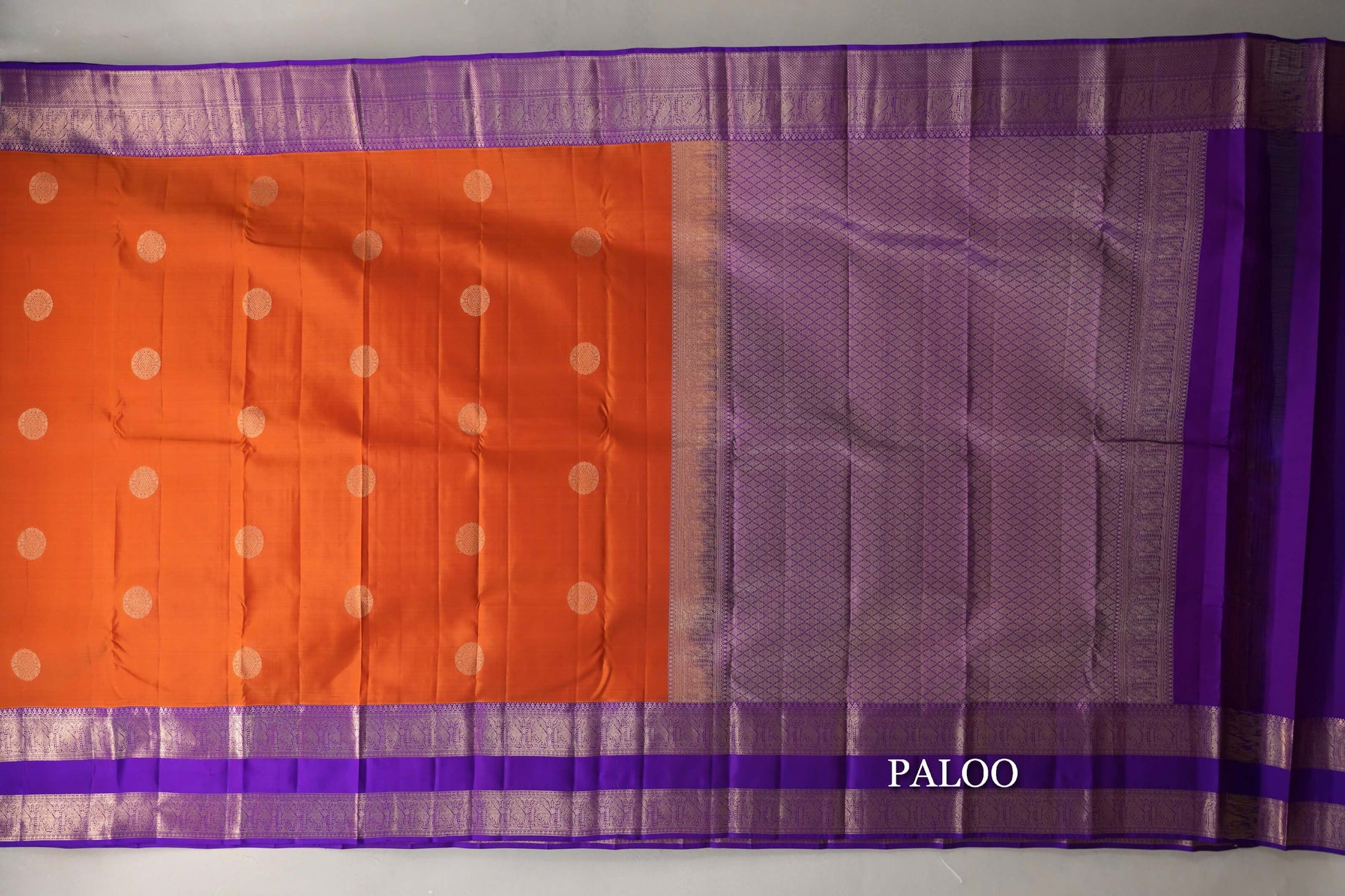 Deep Orange with Violet Purple Borders Soft Silk Saree paloo
