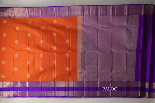 Deep Orange with Violet Purple Borders Soft Silk Saree paloo
