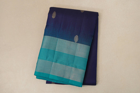 Deep blue with greenish blue Borders Light Weight Kanchipuram Silk Saree SS8787