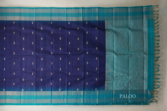 Deep blue with greenish blue Borders Light Weight Kanchipuram Silk Saree SS8787