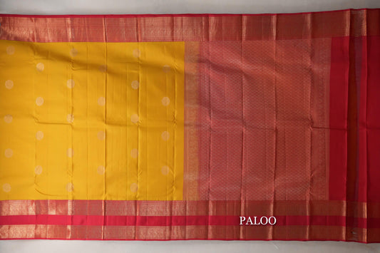 Lemon Yellow with Pinkish Red Borders Soft Silk Saree paloo