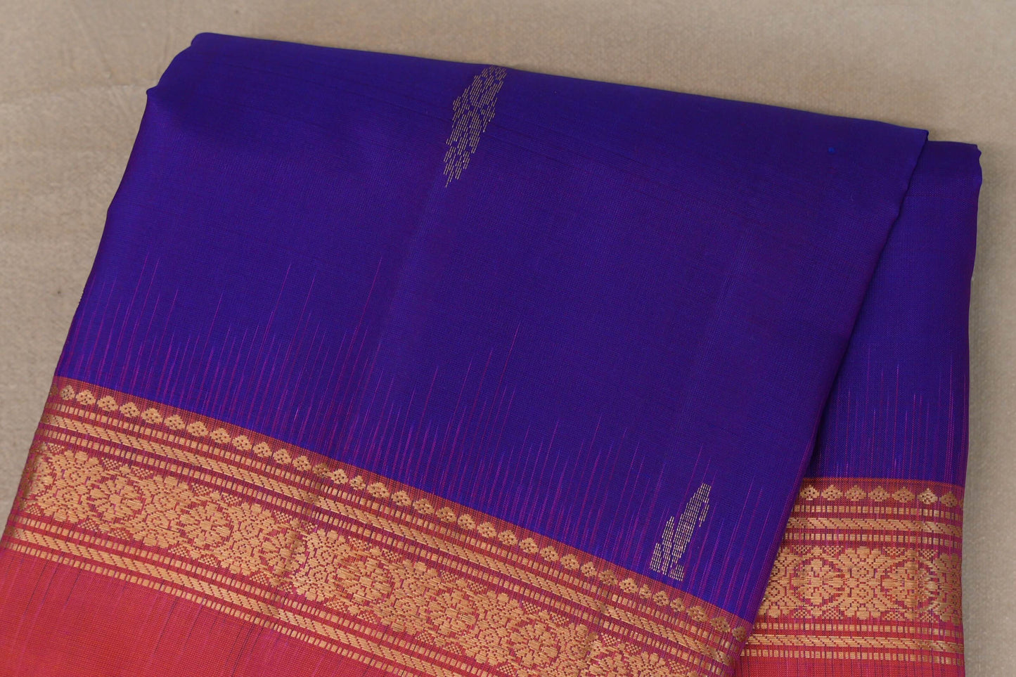 Bright Violet Purple with Dual Tone of Orange and Pink Borders Soft Silk Saree body