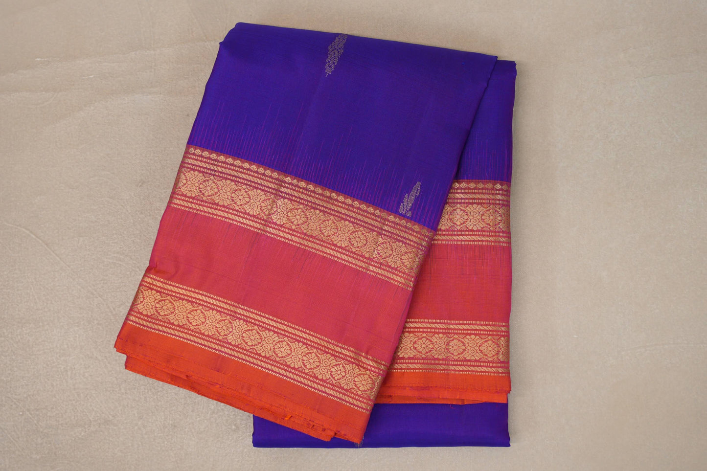 Bright Violet Purple with Dual Tone of Orange and Pink Borders Soft Silk Saree