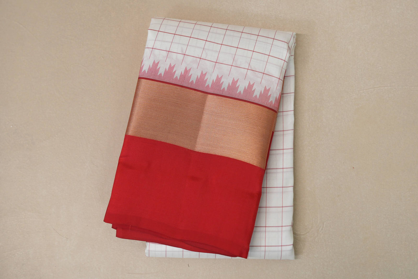 White with Tomato Red Borders Light Weight Kanchipuram Silk Saree SS8788