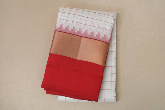 White with Tomato Red Borders Light Weight Kanchipuram Silk Saree SS8788