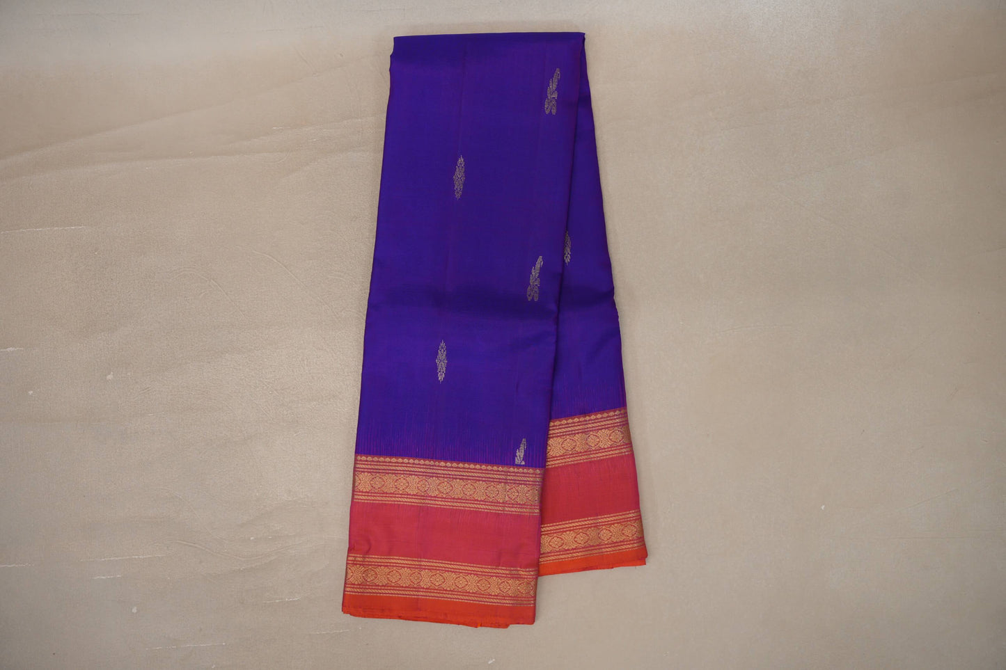 Online Bright Violet Purple with Dual Tone of Orange and Pink Borders Soft Silk Saree