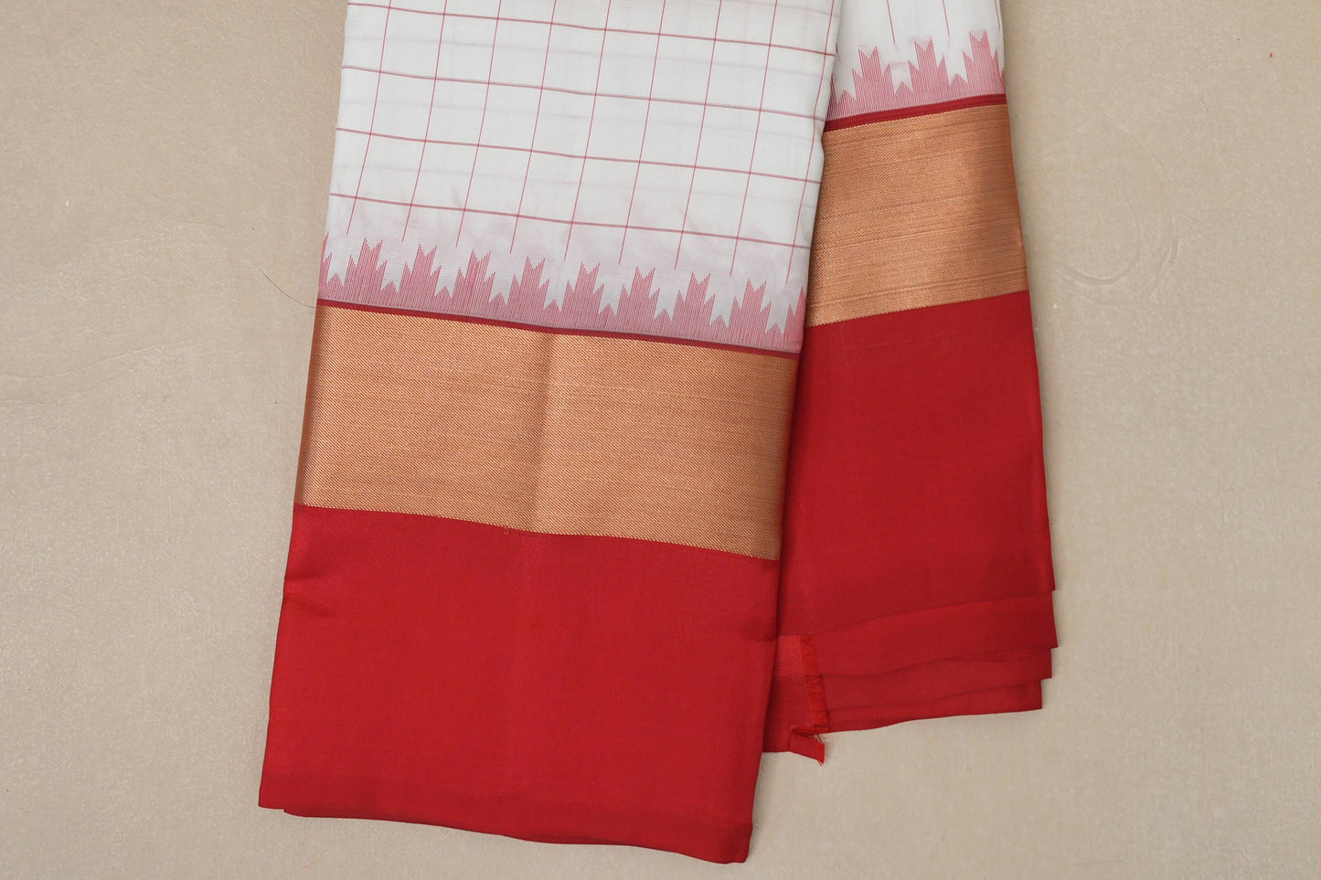 White with Tomato Red Borders Light Weight Kanchipuram Silk Saree SS8788