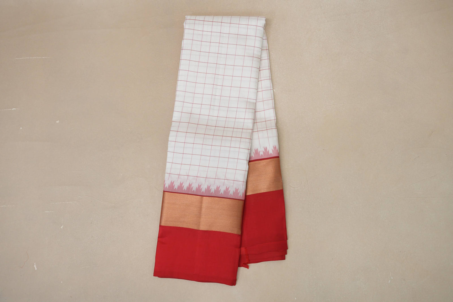 White with Tomato Red Borders Light Weight Kanchipuram Silk Saree SS8788